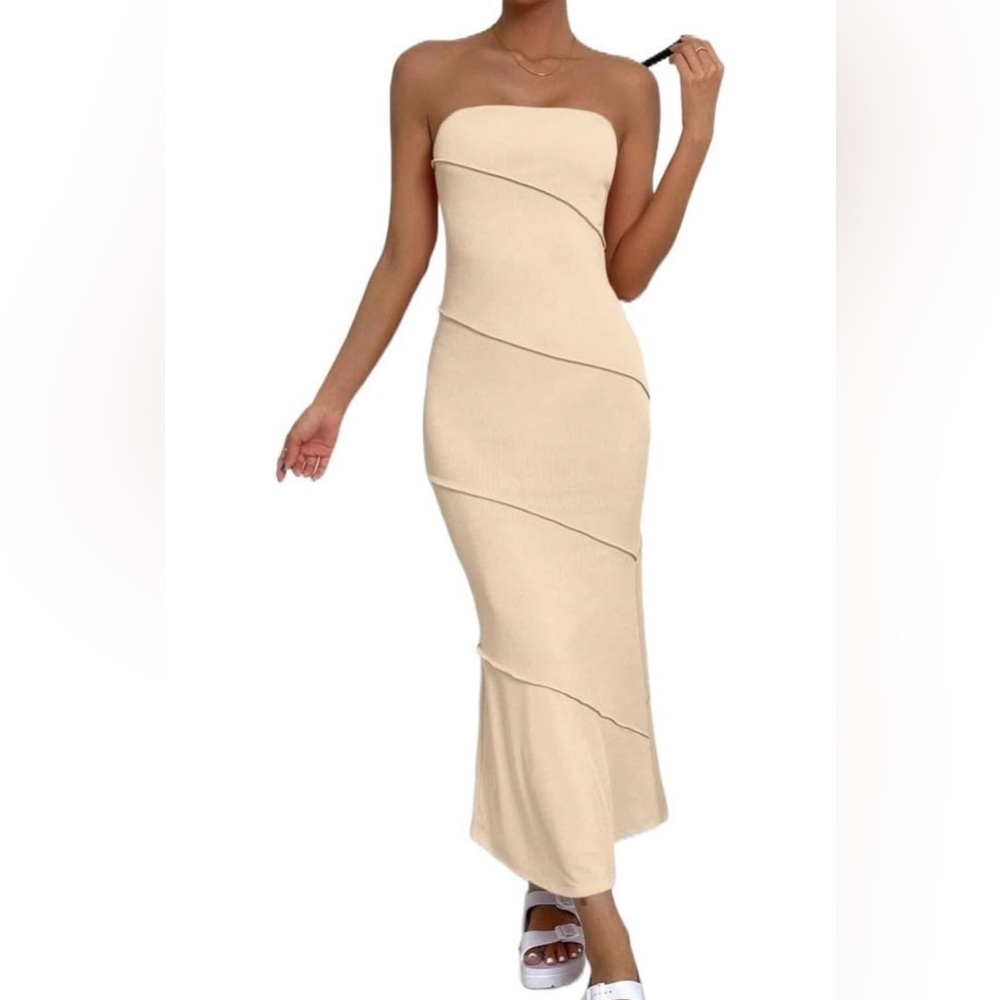 Princess Polly Strapless Beige Bodycon Maxi Dress
